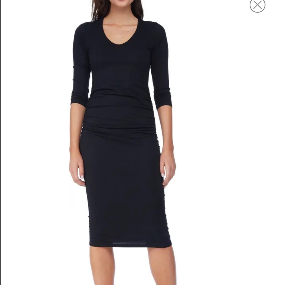 MICHAEL STARS Black Long Sleeve Ruched Midi Dress M NWT